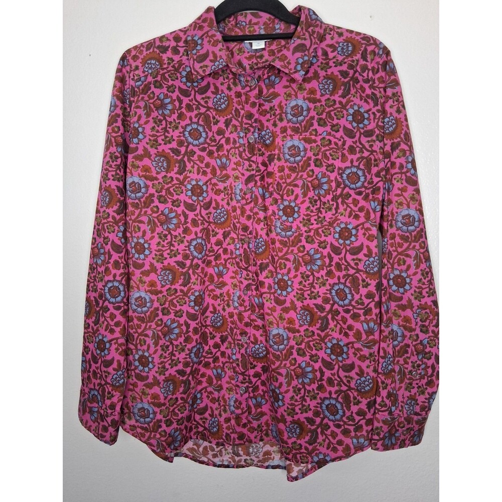 Sundance Bohemian Floral Print Button Up Shirt Fuchsia Pink Blue Cottagecore M